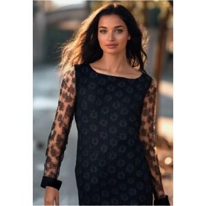 Vintage 60s Lace Dress Size Small Black Midi Lined Body Sheer Long Sleeve GUC